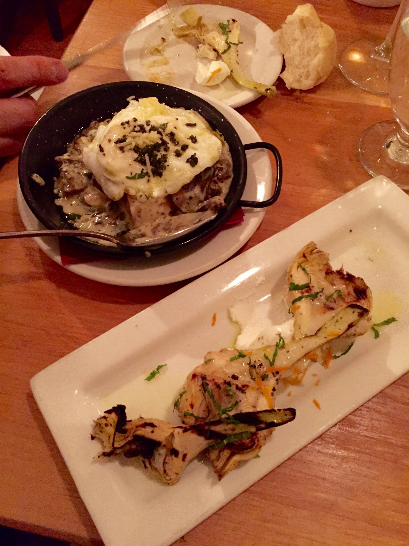 Mushroom Bruschetta and Grilled Artichokes